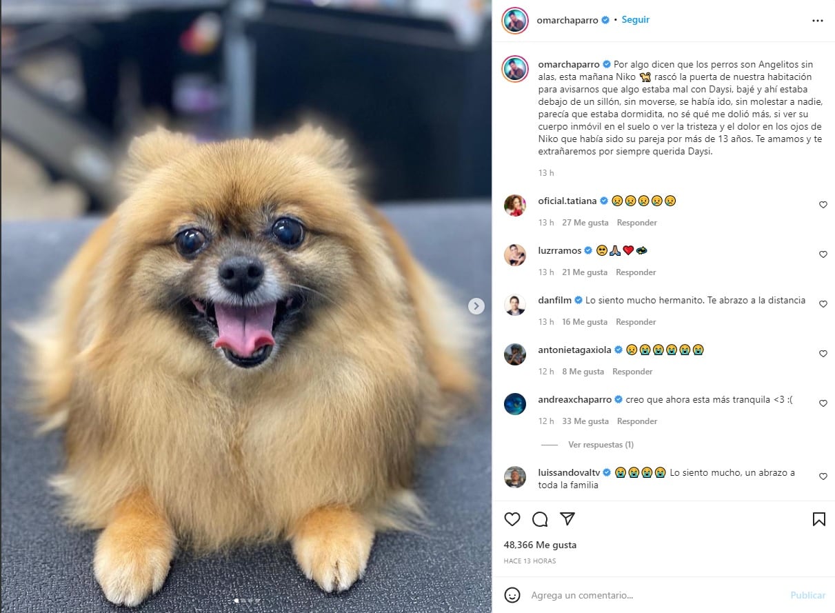 Omar Chaparro destrozado por la muerte de su perrita