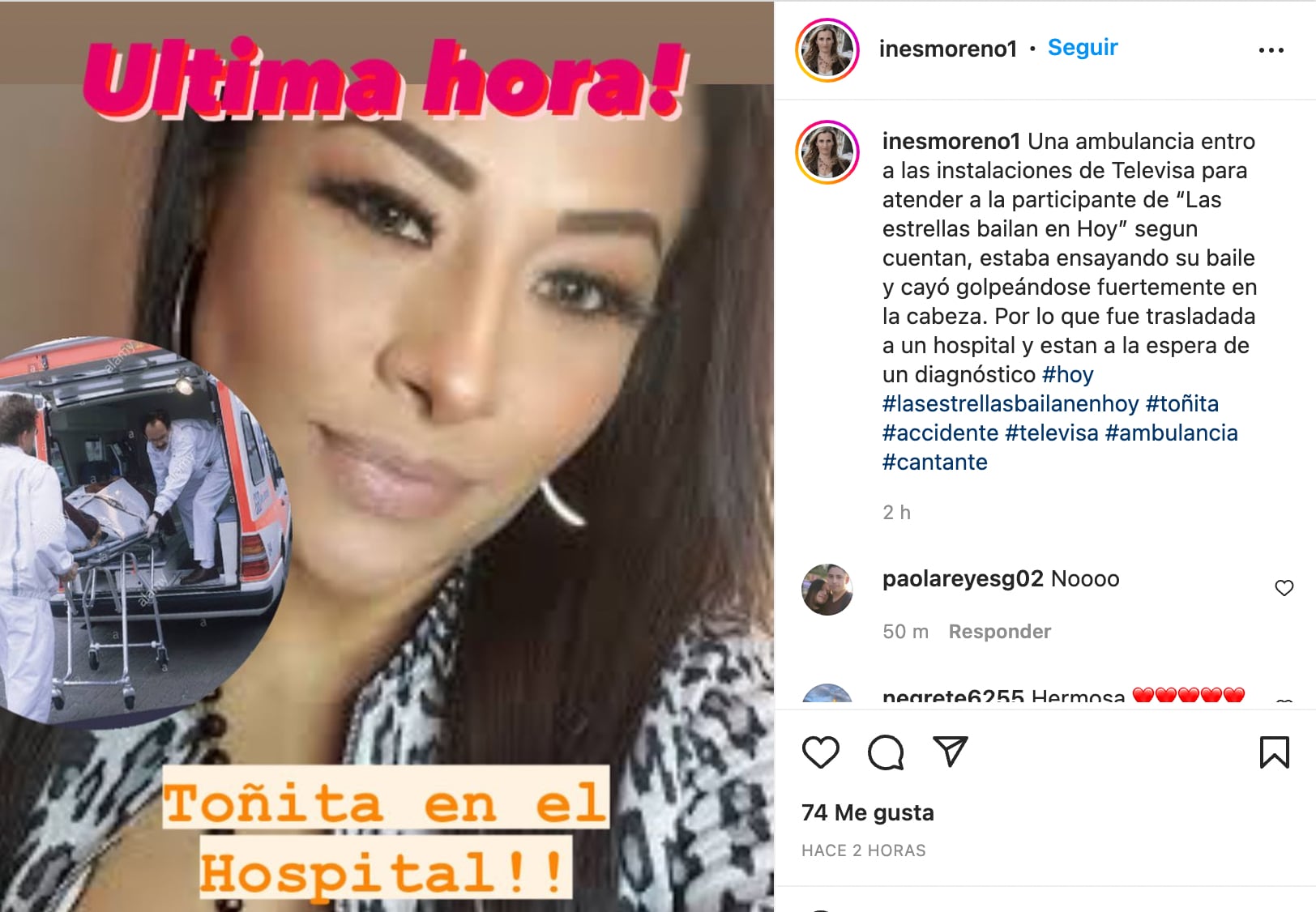 Toñita sufre caída en ensayos de 'Las Estrellas bailan en hoy'