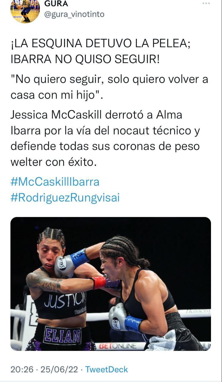Alma Ibarra estaba siendo fuertemente castigada, por lo que parar su combate era lo mejor.