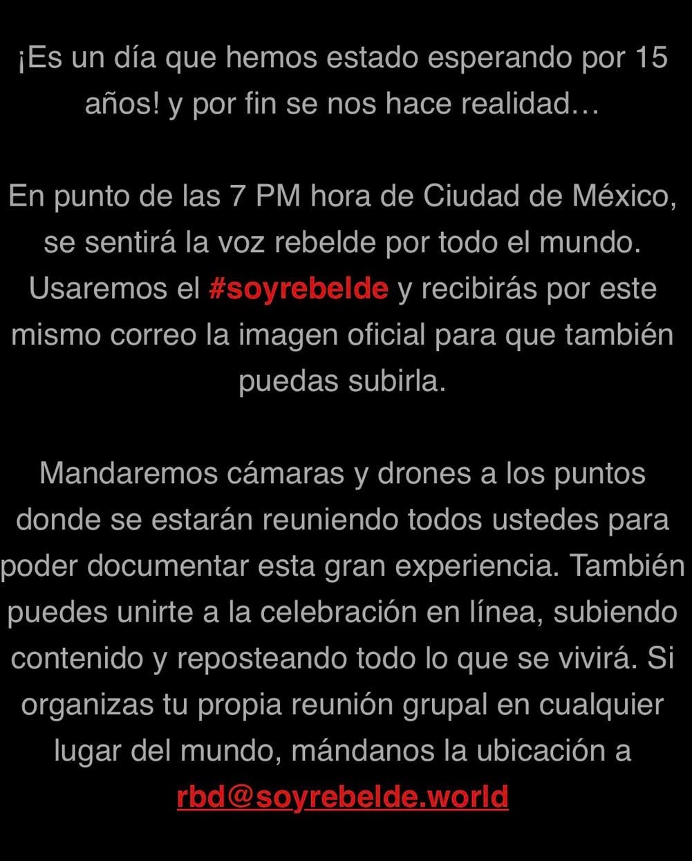 RBD pide a los fans participar en la revelación de su gira 2023.