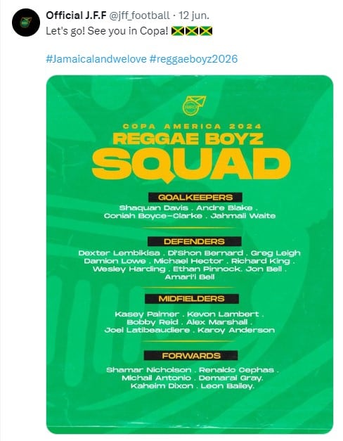 Convocatoria de la Selección de Jamaica