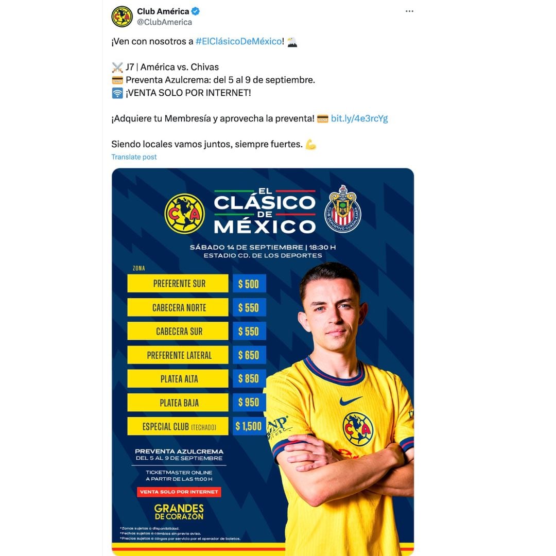 Precio de los boletos para el América vs Chivas.