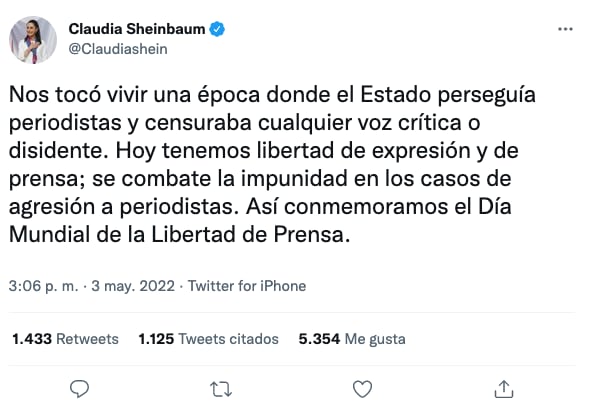Claudia Sheinbaum celebra Día Mundial de Libertad de Prensa.