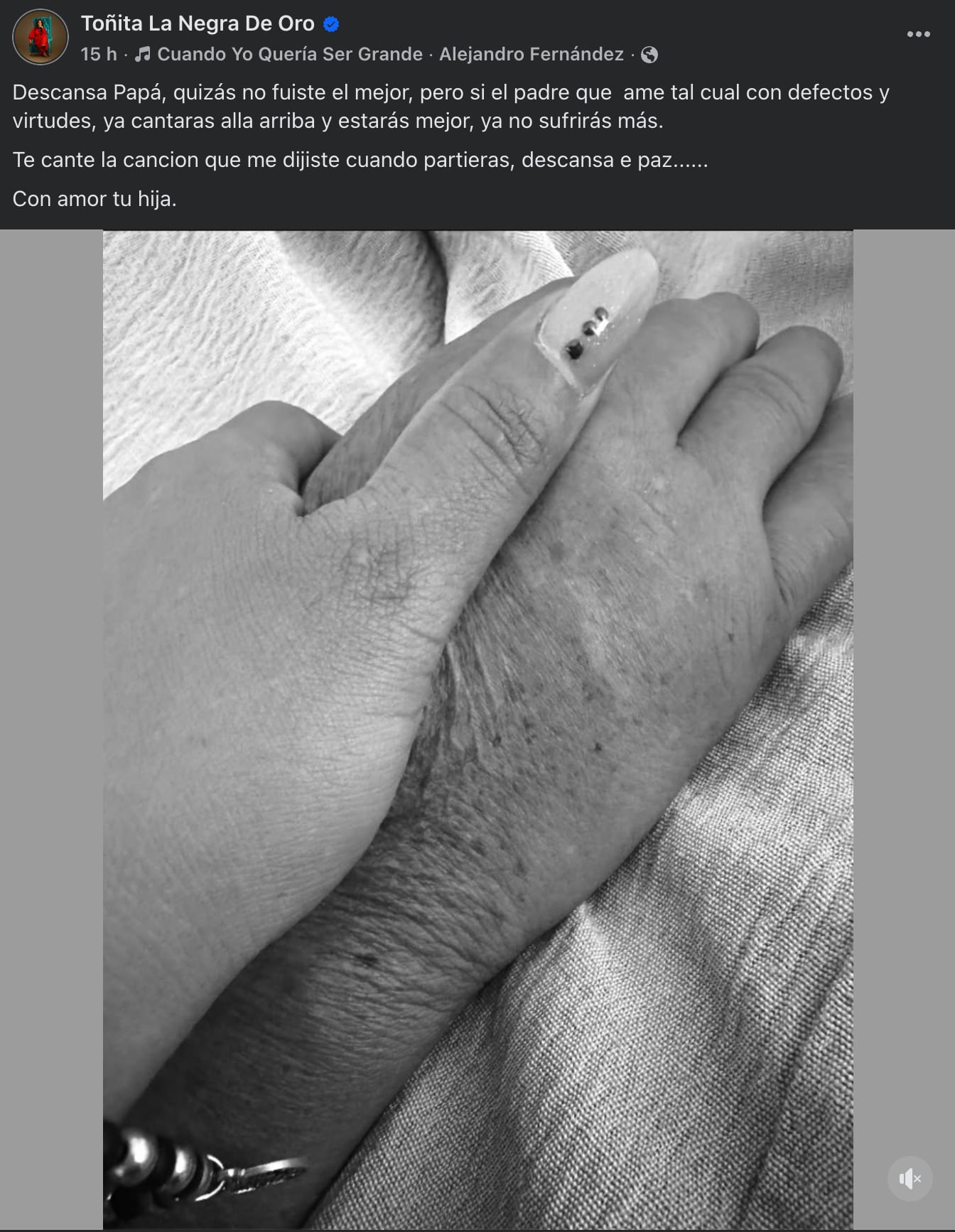 Toñita se despide de su papá con un conmovedor mensaje