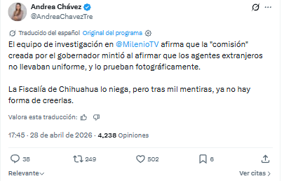 Andrea Chávez pone en duda versión del Gobierno de Chihuahua sobre foto de agentes