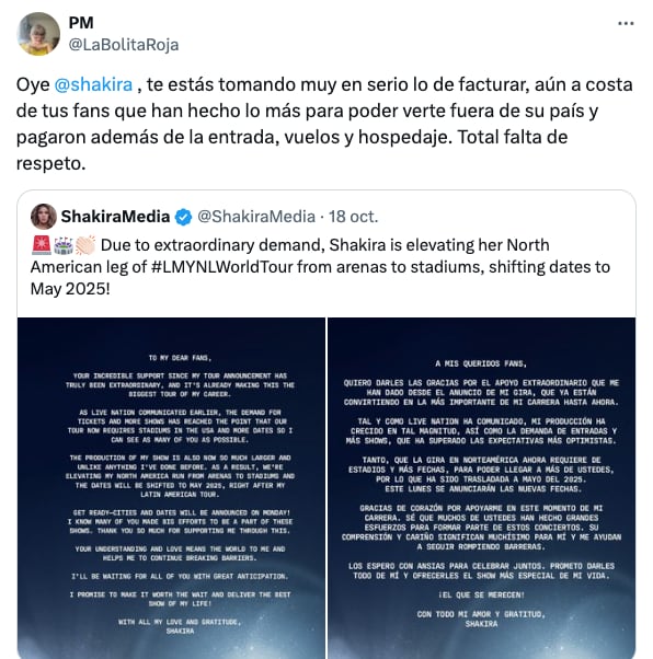 Shakira decepciona a fans