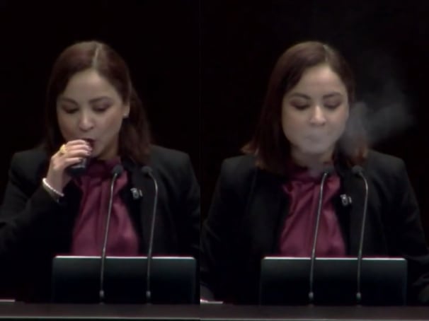 Legisladora Iraís Virginia Reyes, vapea en tribuna