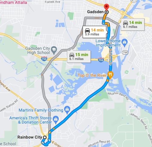 Recorrido de Rainbow City a Gadsden