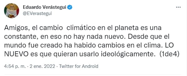 Eduardo Verástegui dice que el cambo climático no es algo nuevo