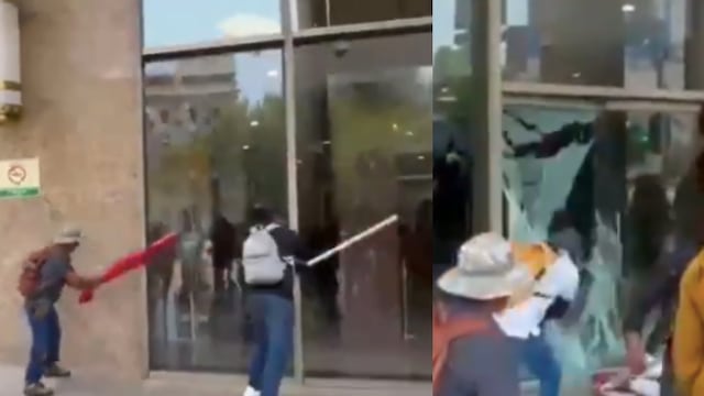 Rompen cristales de la Torre del Bienestar durante protesta de la CNTE