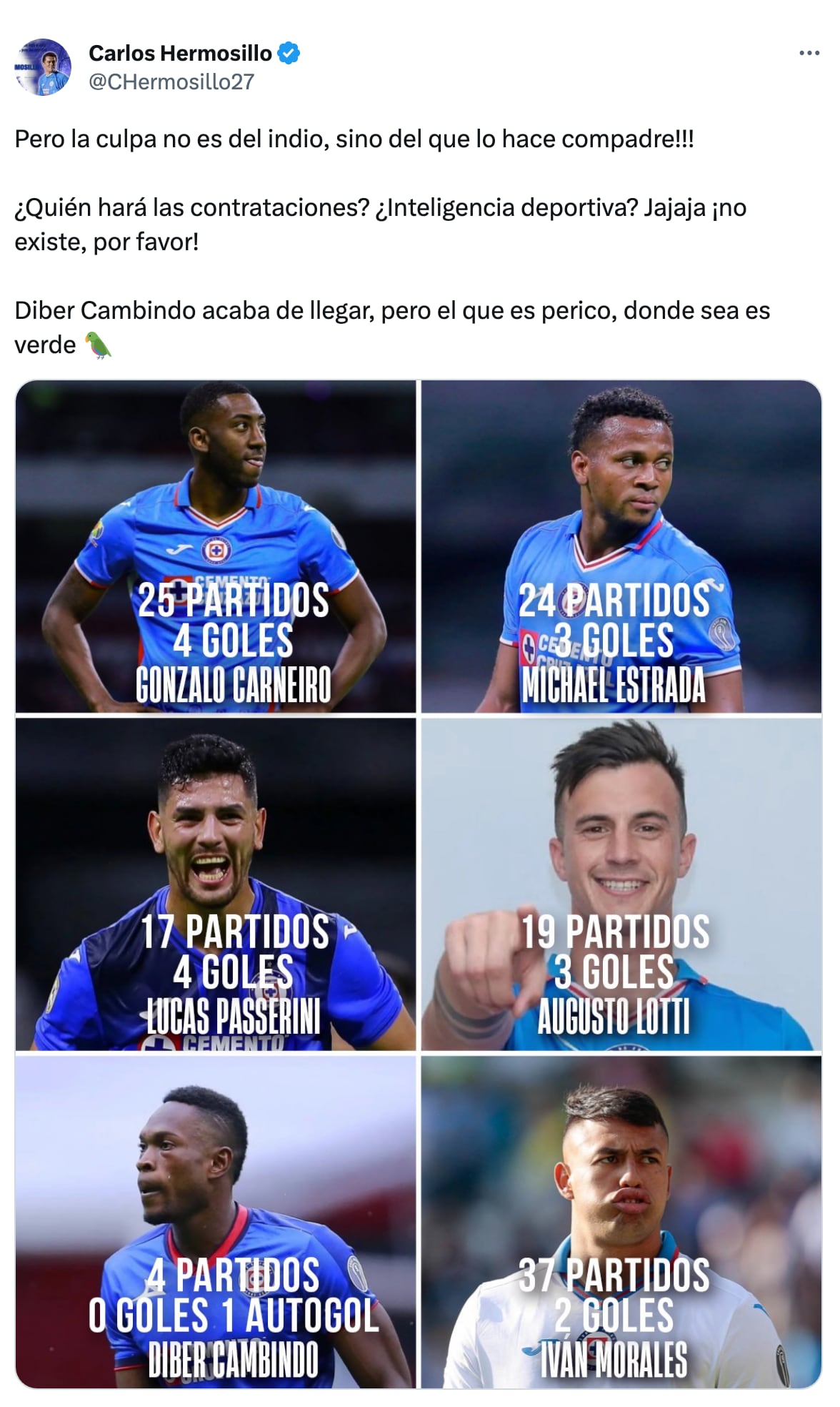 Carlos Hermosillo exhibe a delanteros del Cruz Azul