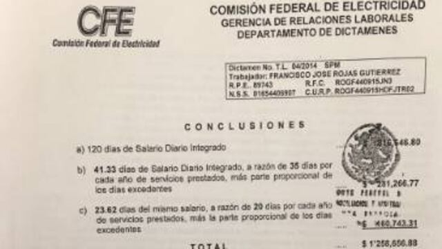 Carta de liquidación de Rojas Gutiérrez