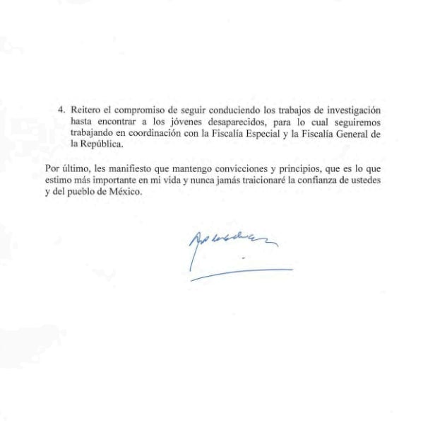 Carta de AMLO a padres de Ayotzinapa