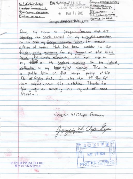 El Chapo Guzmán acusa extradición ilegal y se declara inocente en nuevas cartas