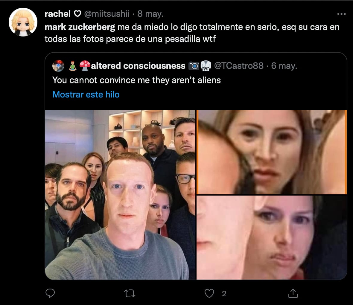 Mark Zuckerberg y su extraña selfie alimentan rumores de que es un extraterrestre