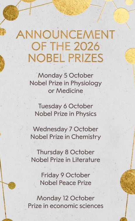 Calendario Premio Nobel 2026: Fecha en la que se entrega cada categoría