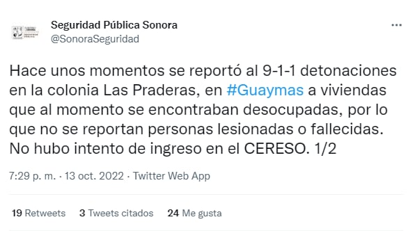SSP activa código rojo ante balacera en Guaymas