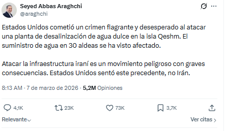 Irán acusa a Estados Unidos de atacar una planta de desalinización de agua dulce