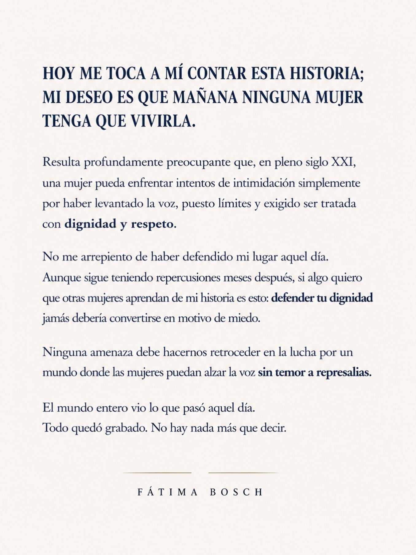 Fátima Bosch acusa a Nawat Itsaragrisil de intimidación tras buscar arrestarla
