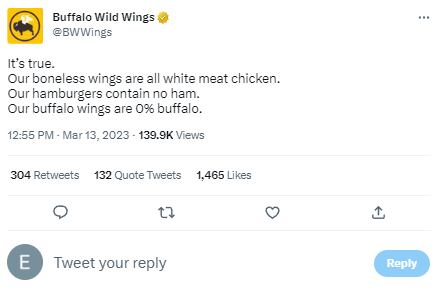 Tuit Buffalo Wild Wings respondiendo a demanda de cliente