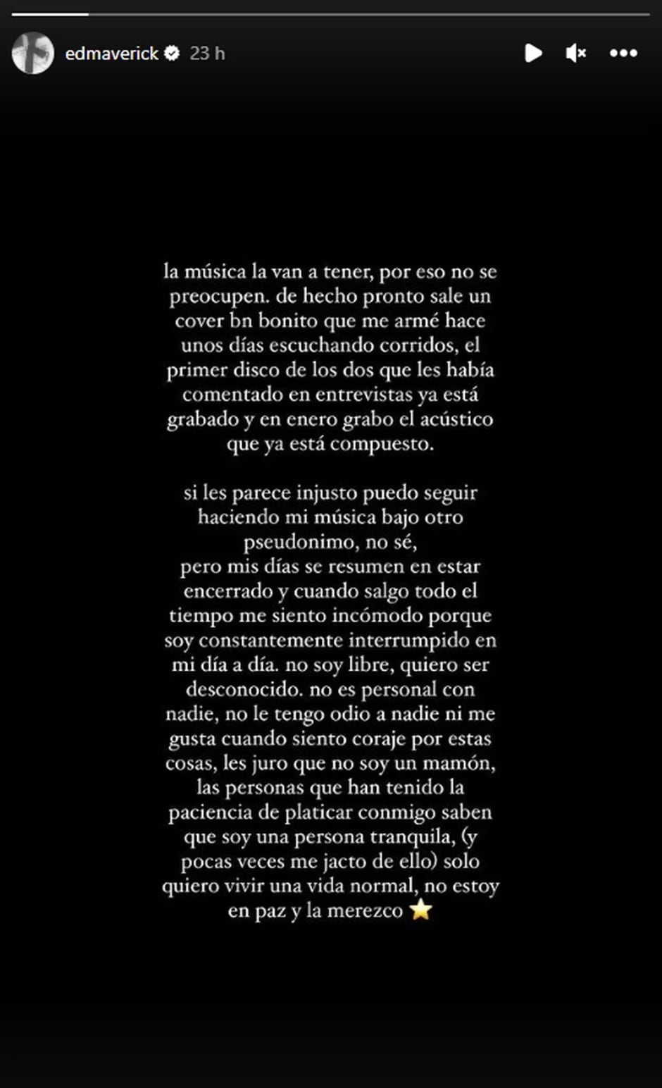 Comuncado de Ed Maverick en Instagram en donde dice que se retira de ser famoso