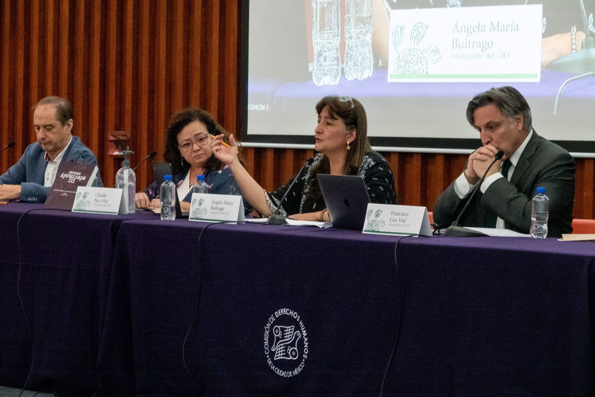 Carlos Marín Beristaín, Claudia Paz y Paz, Ángela María Buitrago y Francisco Cox del GIEI