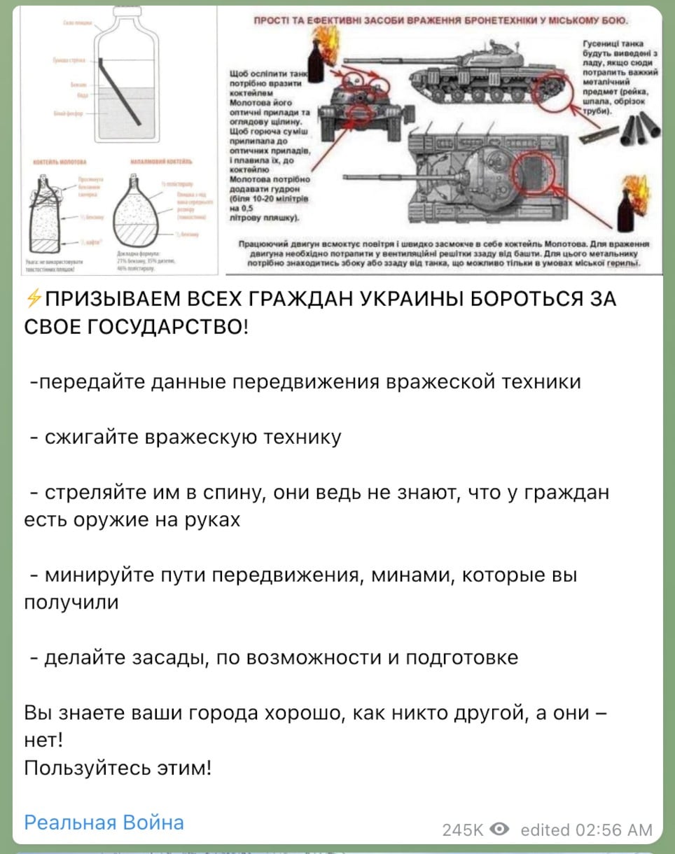 Imagen que circula en grupos de Telegram en Ucrania para preparar a sus ciudadanos a la guerra