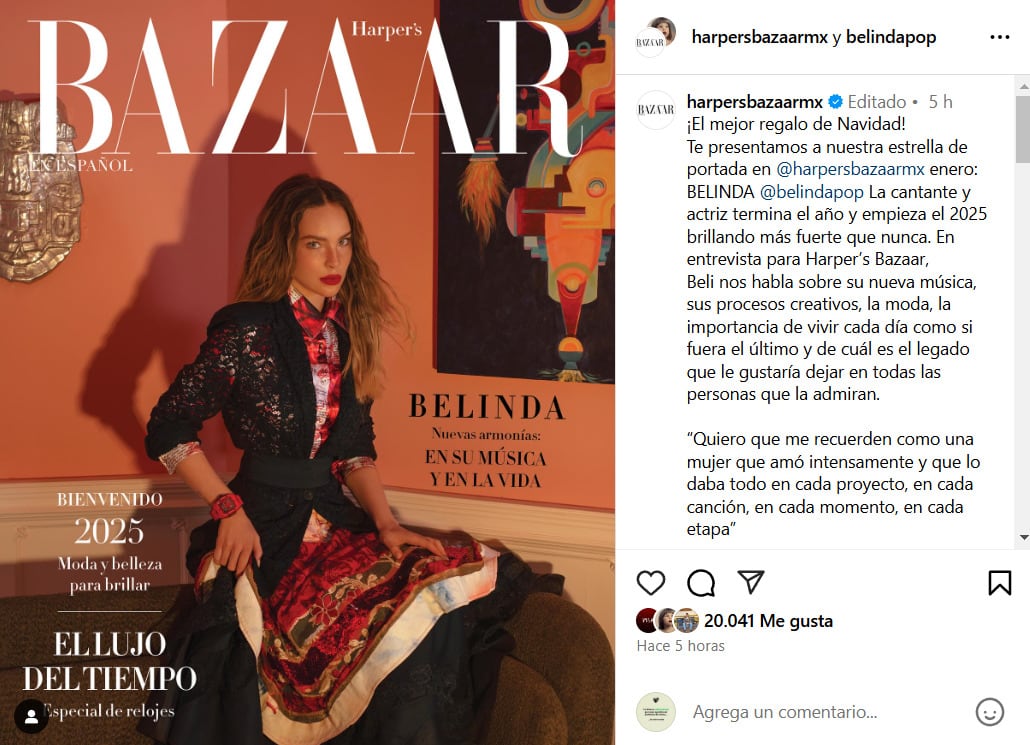 Belinda en la portada de la revista Harper’s Bazaar México 2025