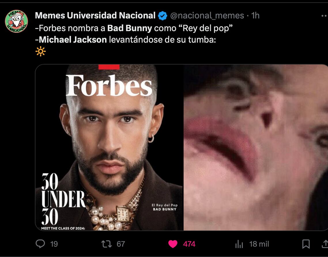 Bad Bunny es nombrado 'Rey del Pop' por Forbes y los memes de Michael Jackson lo ubican