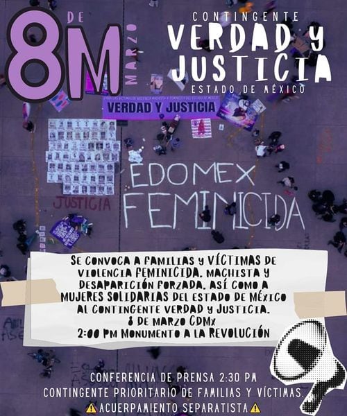 Contingente de víctimas del Edomex en la marcha del 8M en CDMX