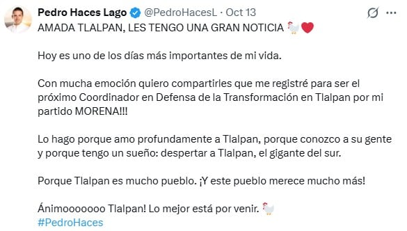 Pedro Haces acompaña a su hijo al registro de la coordinación de Morena en Tlalpan