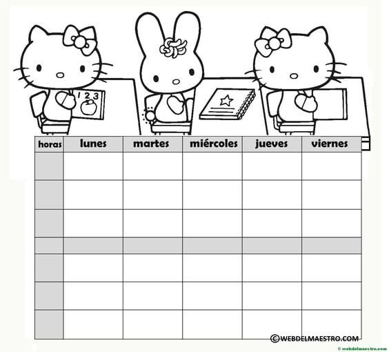 Horario escolar de Hello Kitty para imprimir