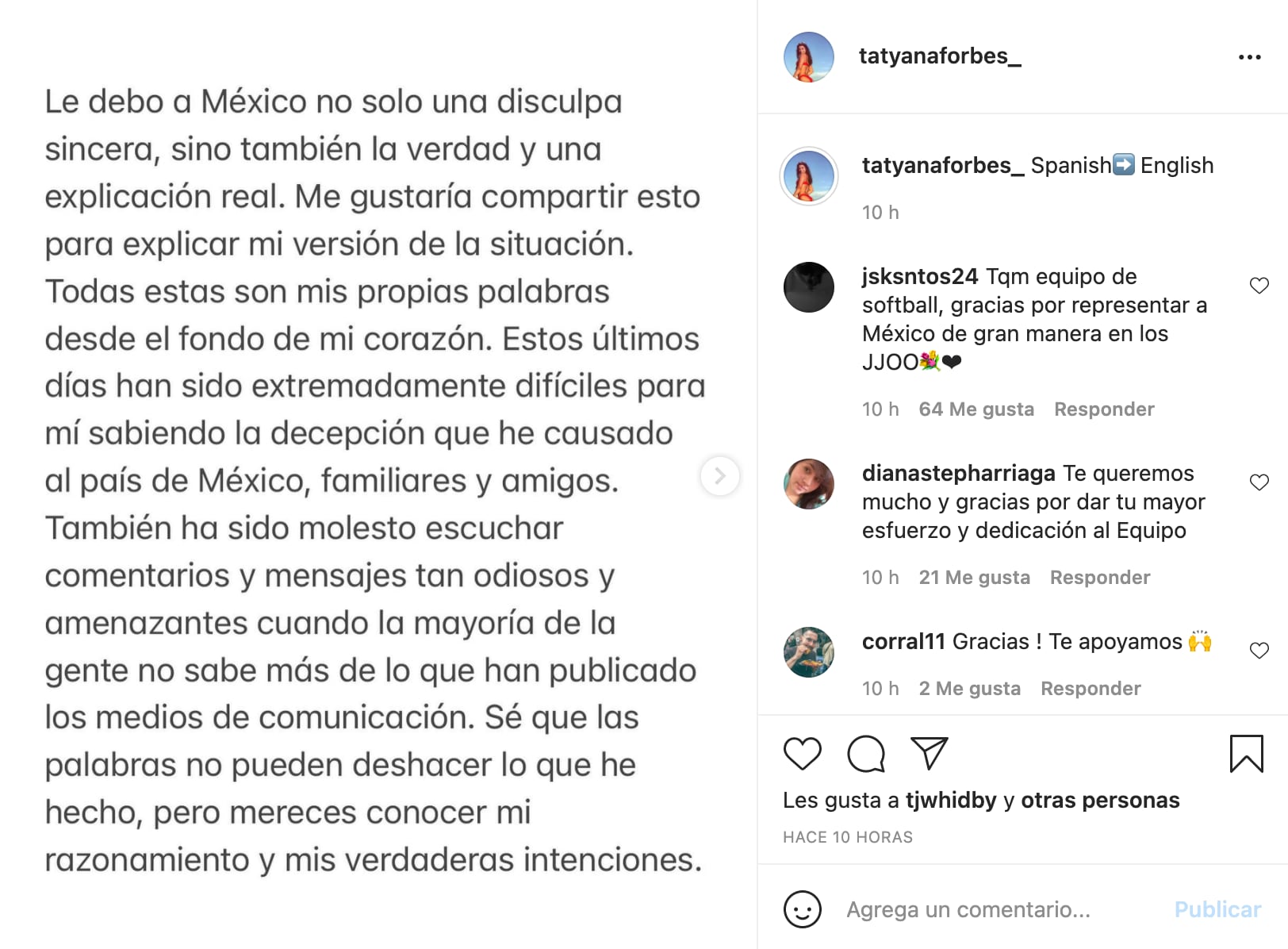 Comunicado de Tatyana Forbes