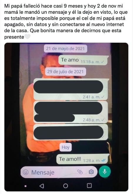 Le envía mensaje a su esposo y la deja en ‘visto’; él murió hace meses