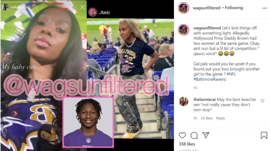 Las novias de Marquise Hollywood Brown asisten al mismo partido