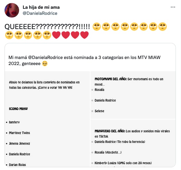 Daniela Rodrice sobre los MTV Miaw Awards 2022.