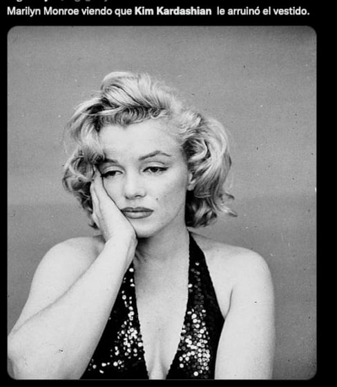 Meme de Marilyn Monroe y su vestido dañado por Kim Kardashian.