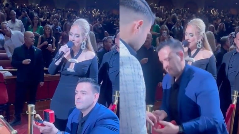 Le pide matrimonio en concierto de Adele y ella se acerca a la parejita a cantarles (VIDEO)