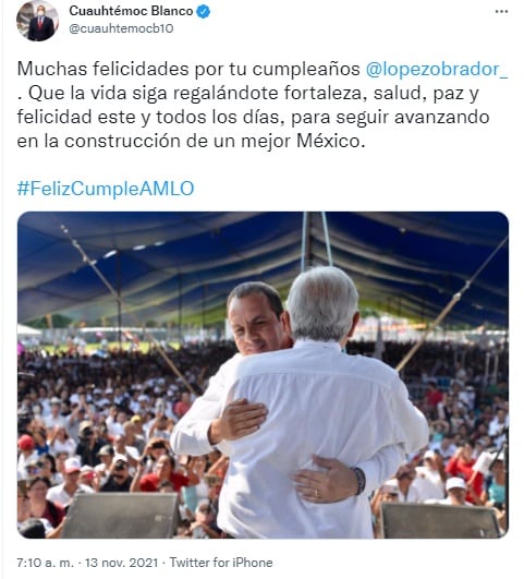 Cuauhtémoc Blanco felicita a AMLO