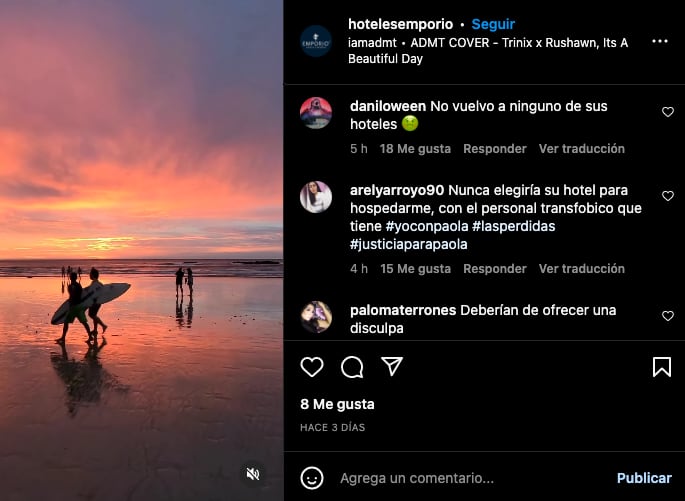 Usuarios en redes se lanzan contra Hotel Emporio por discriminación en contra de Paola Suárez
