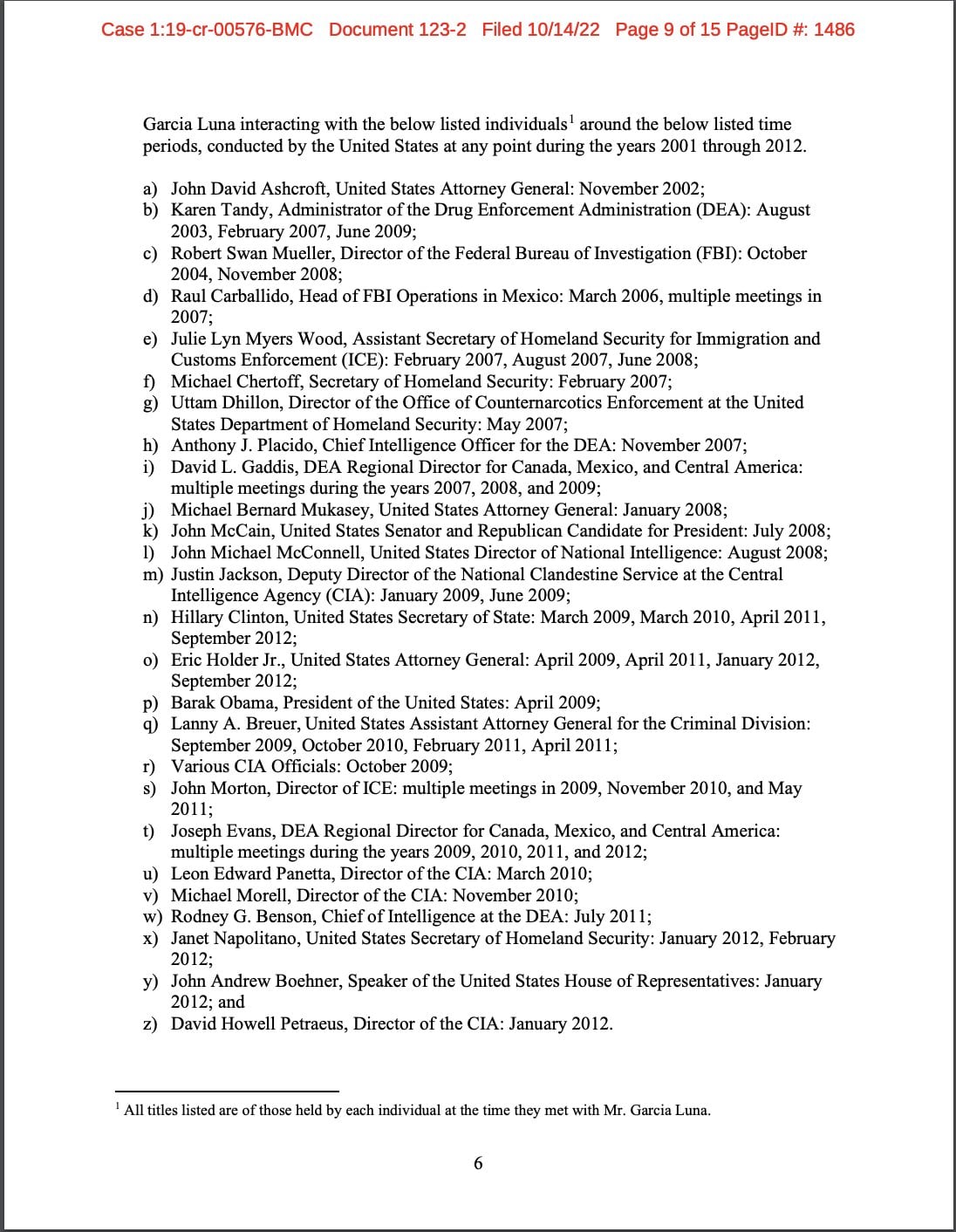 Lista de reuniones de Genaro García Luna