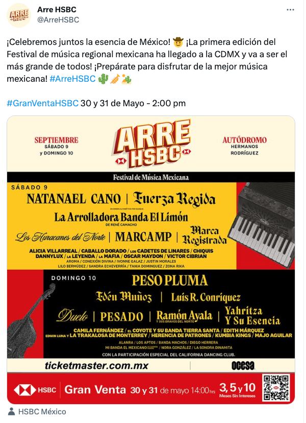 Llega a la CDMX el Festival Arre HSBC para deleitarnos con la música mexicana