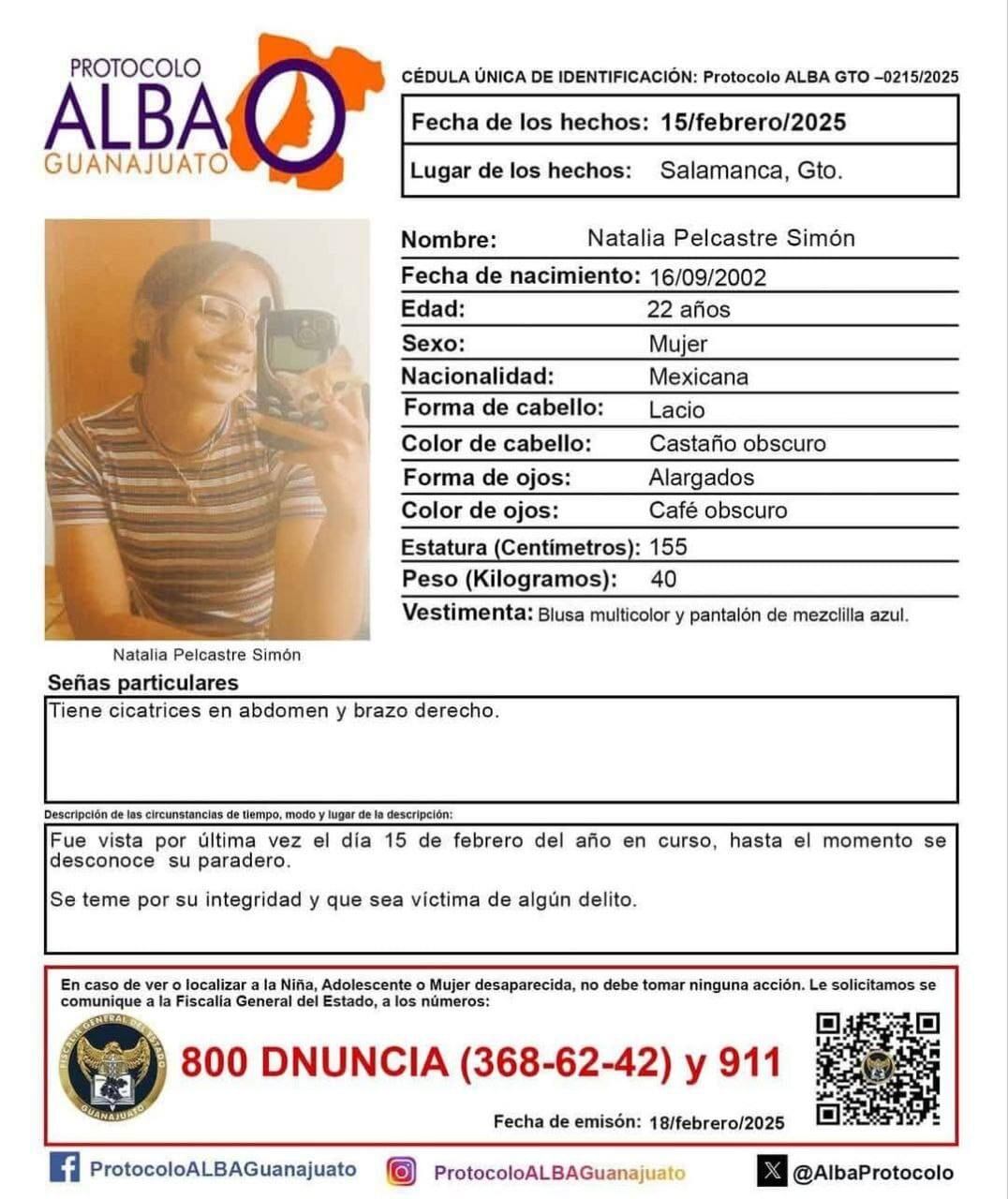 Ficha de búsqueda de Natalia Pelcastre Simón