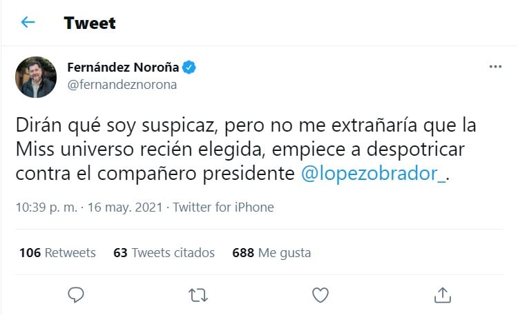 Tuit de Gerardo Fernández Noroña