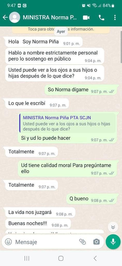 ALEJANDRO ARMENTA COMPARTIÓ CONVERSACIÓN CON NORMA PIÑA EN DONDE "INTENTÓ" AMENAZARLO