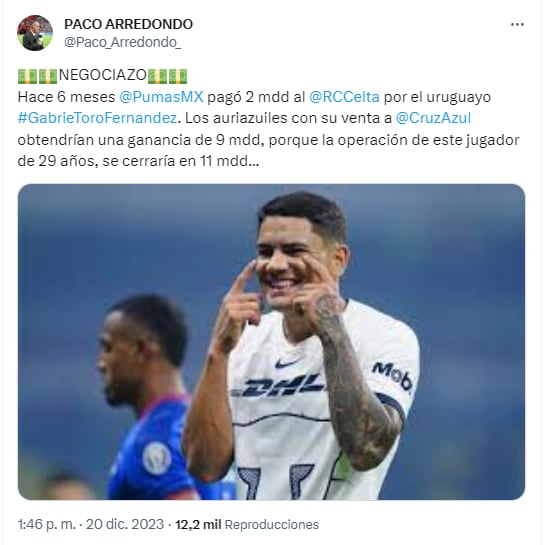 Toro Fernández a Cruz Azul