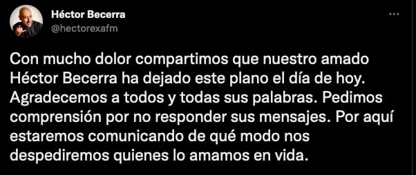 Noticia de la muerte de Héctor Becerra.