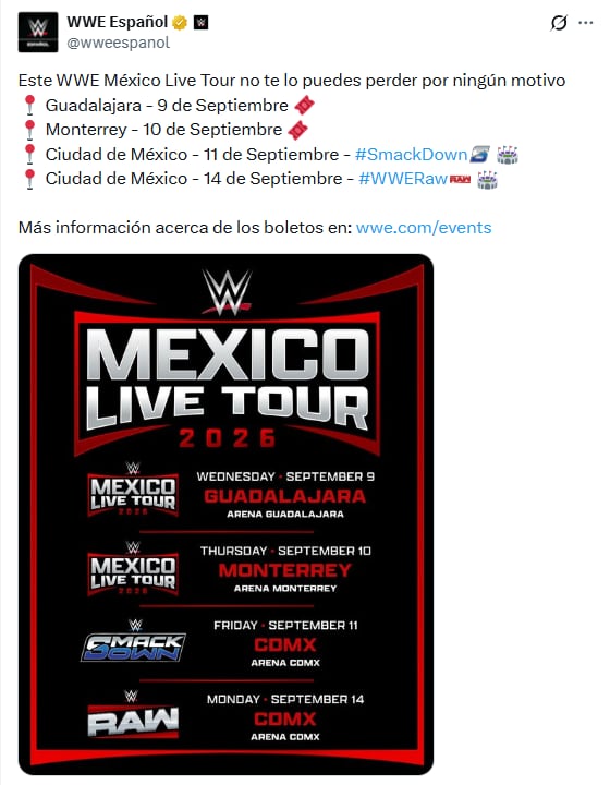 WWE transmitirá dos programas en vivo desde México.