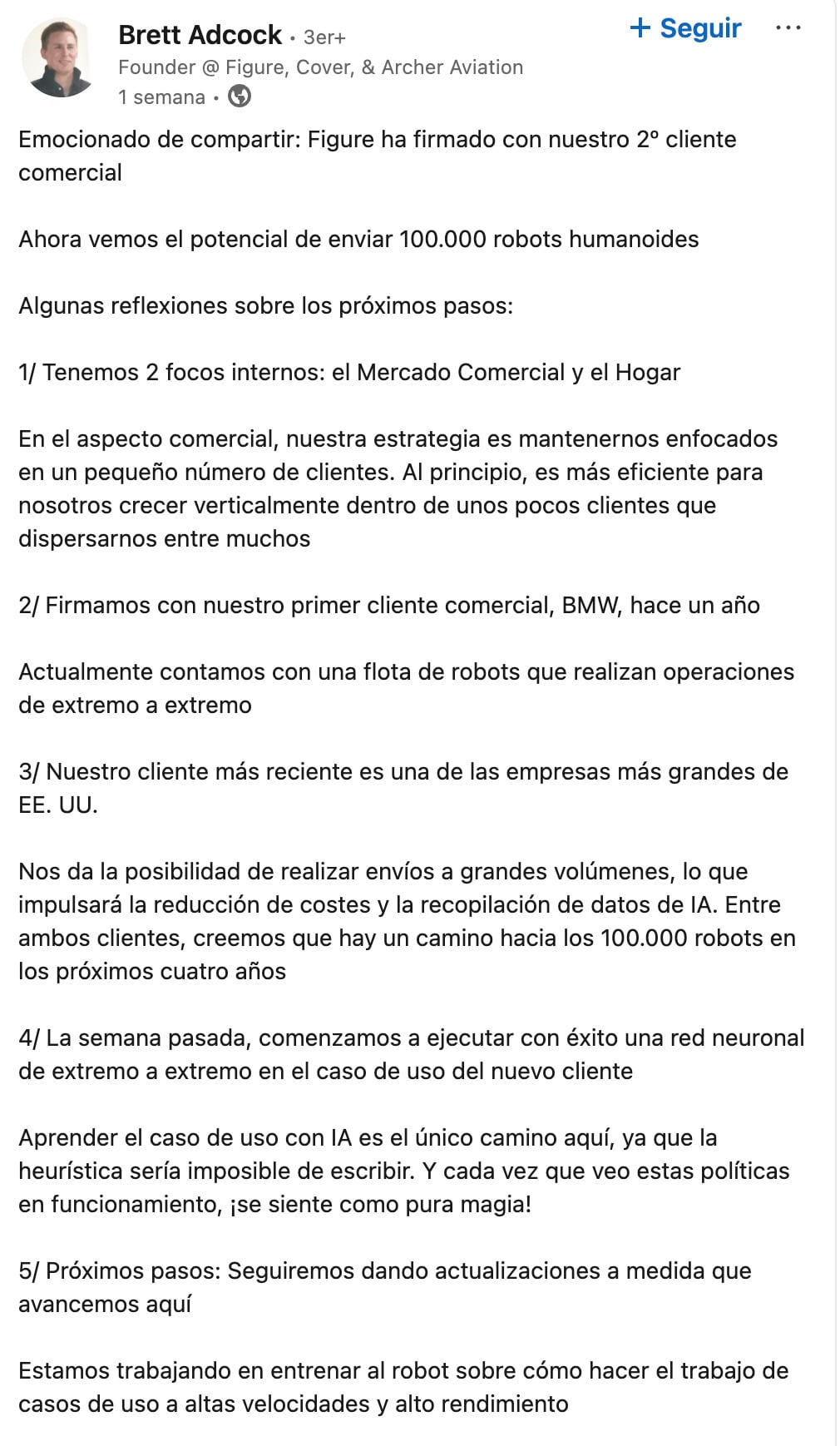 Figure AI anuncia que habrá 100 mil humanoides en Estados Unidos