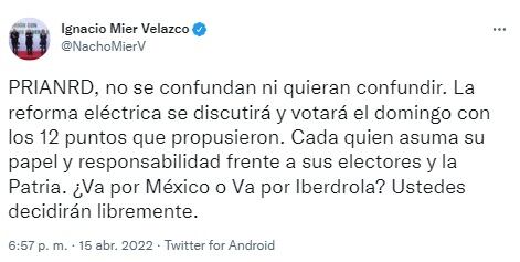 Ignacio Mier sobre votación de reforma eléctrica